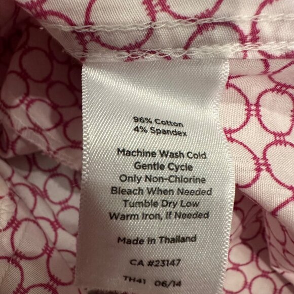 TALBOTS WOMENS WRINKLE RESISTANT FUSHIA PINK WHITE LONG SLEEVE BUTTON SHIRT 14 - Picture 7 of 8